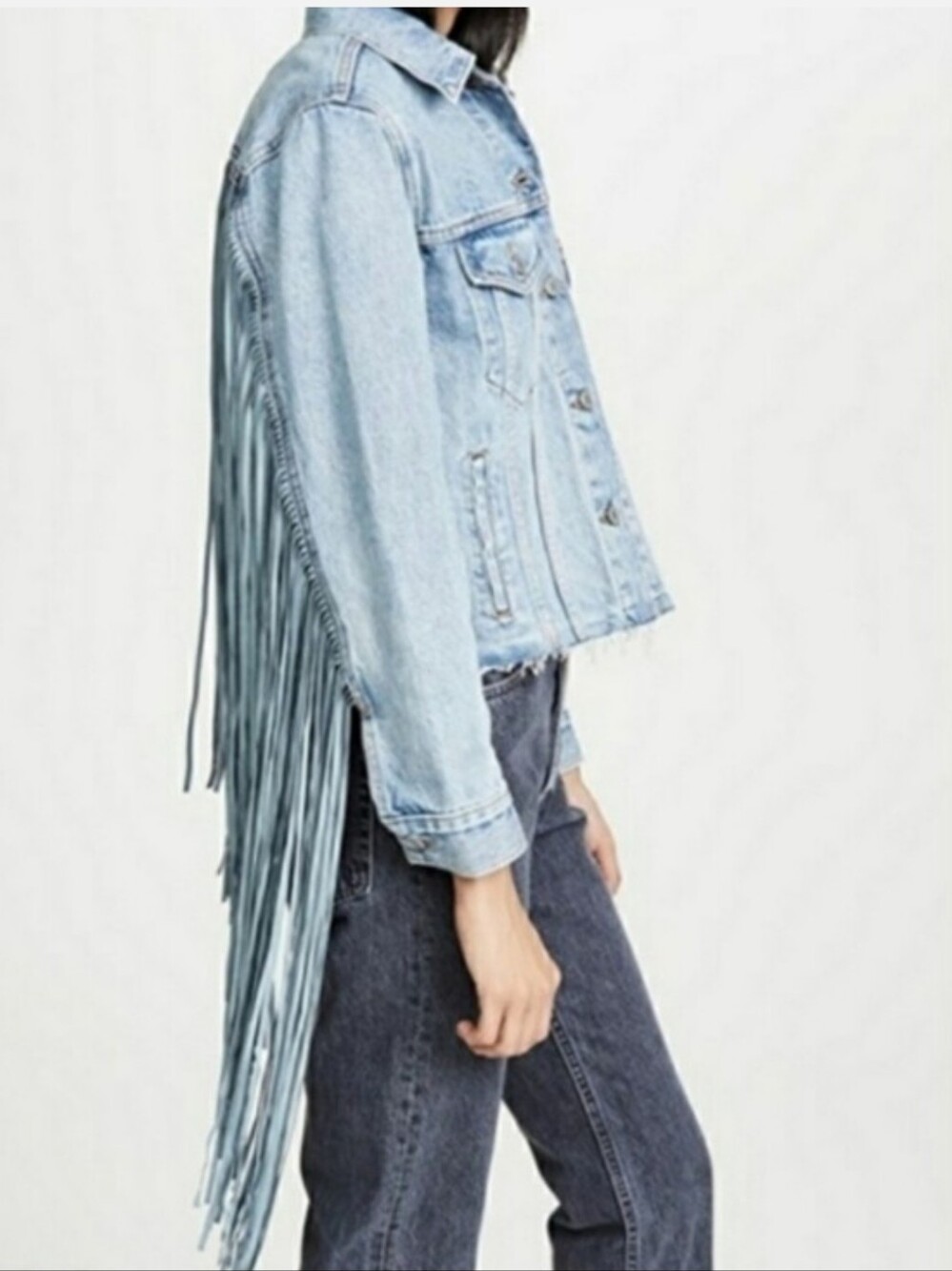 Levis Jacket Fringe Denim Light Wash Western Festival Boho Cowboy Small Size S - Picture 7 of 12